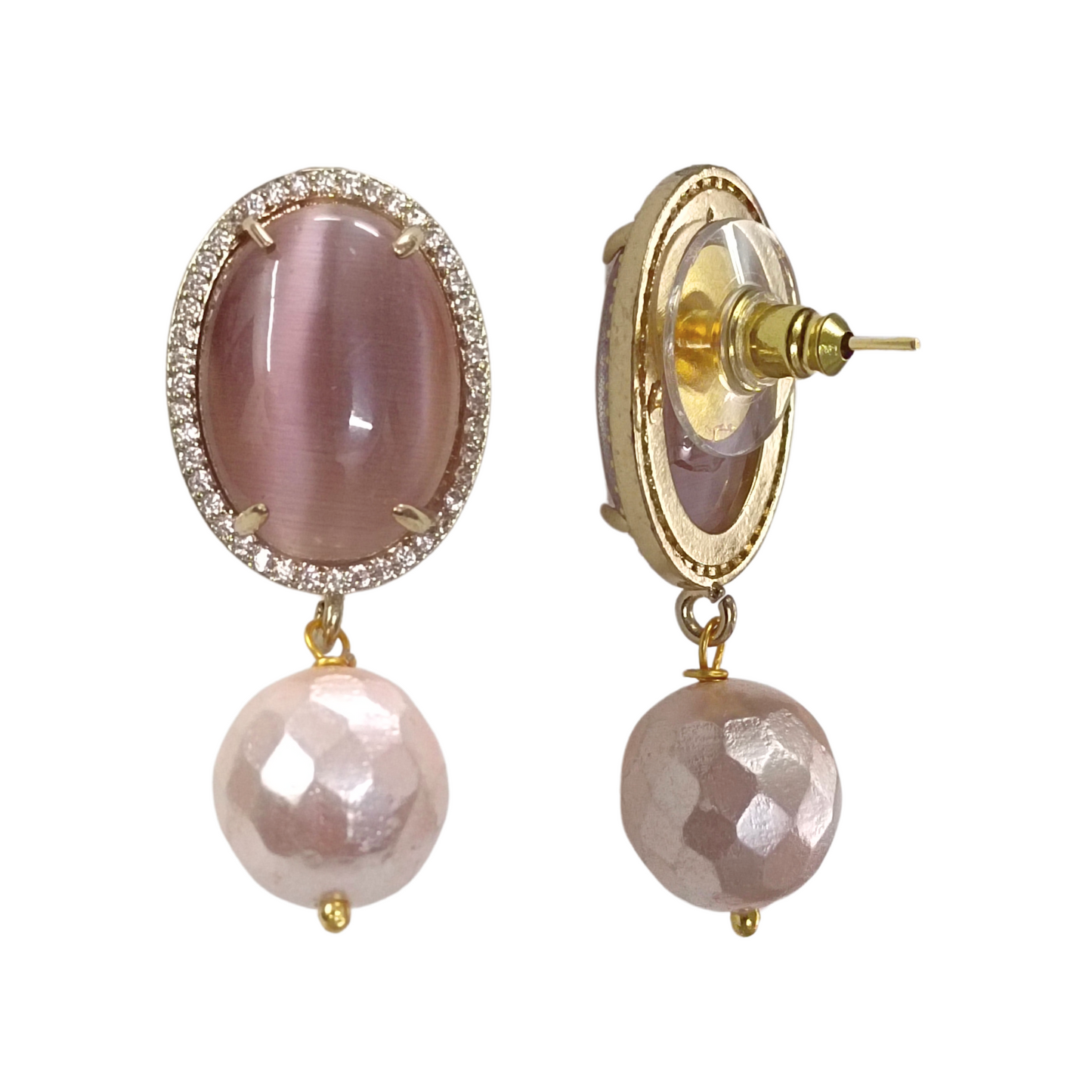 BDiva 18k Gold Plated Oval Stone Radiance Statement Earrings with a Fusion of Luxe and Elegance