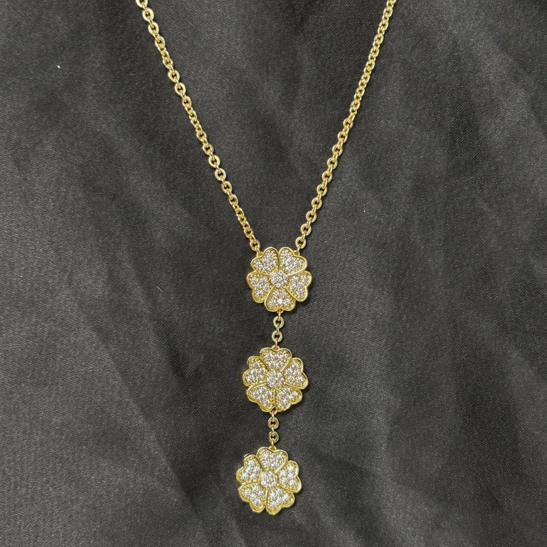 Gold-Plated Floral Symphony Triple Bloom Chain Pendant
