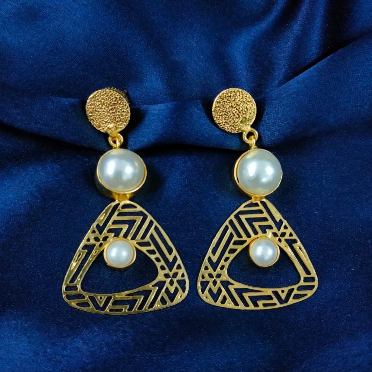 Bdiva 18K Gold Plated Light Weight Triangale Pearl Danglers.