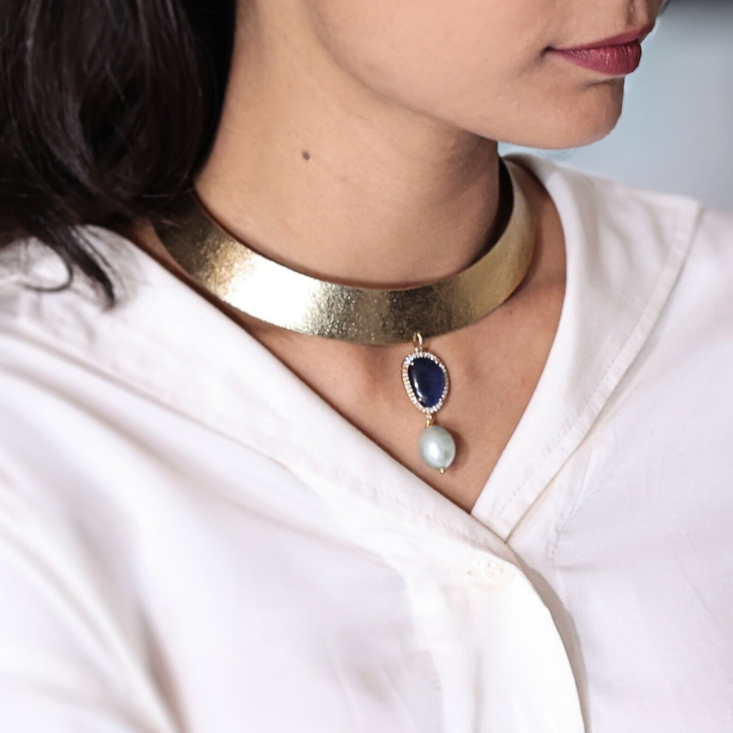 18K Gold Plated Indo-Western Blue Stone Choker.