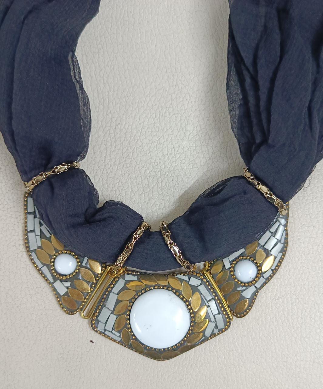 Bdiva Black Georgette Scarf With Indian Jewelry And Oxidised Motif
