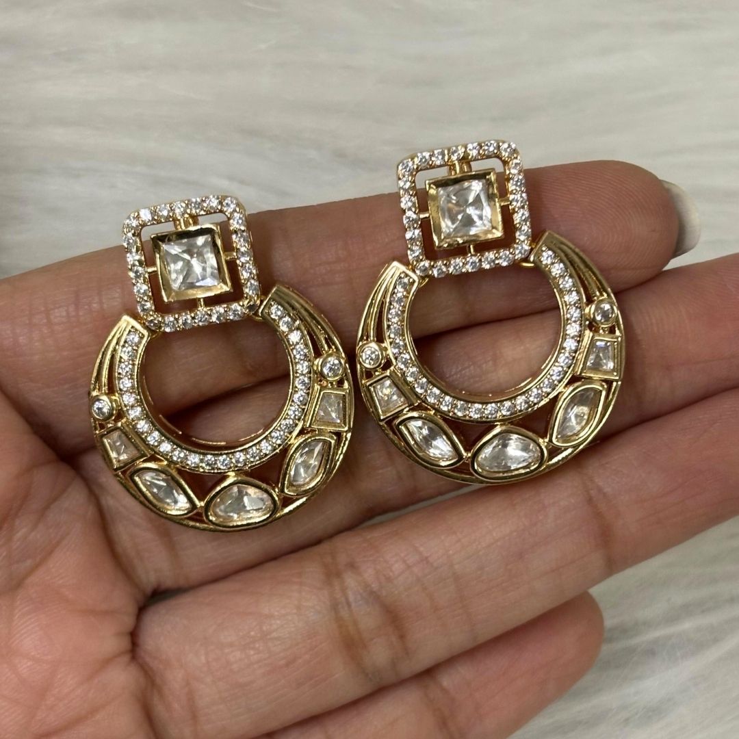 Gold-Plated Kundan Handcrafted Statement Earrings