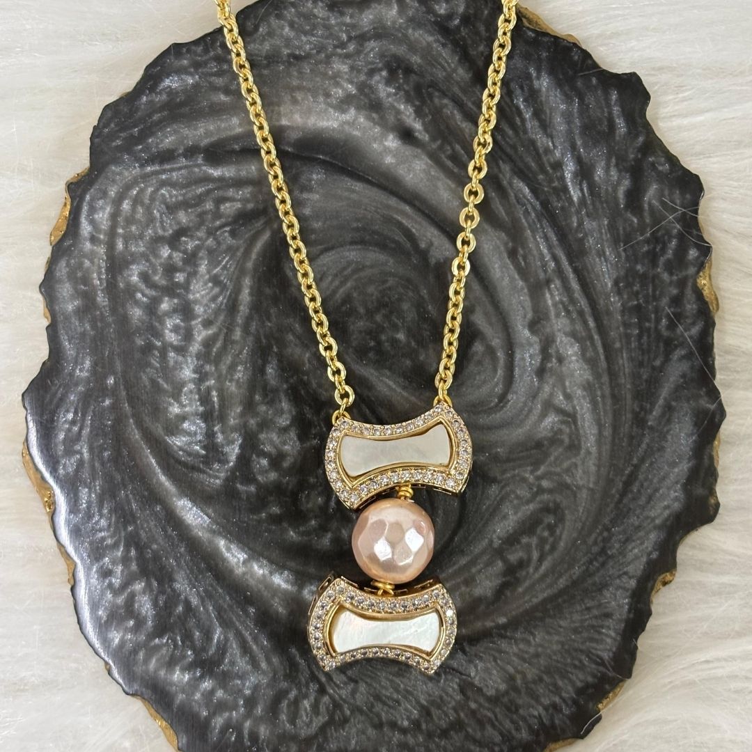 Gold-Plated Pearl & Diamond Statement Chain Pendant (Copy)