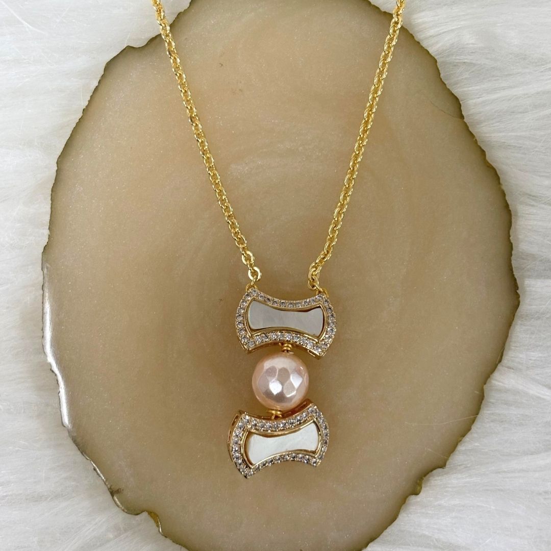 Gold-Plated Pearl & Diamond Statement Chain Pendant (Copy)