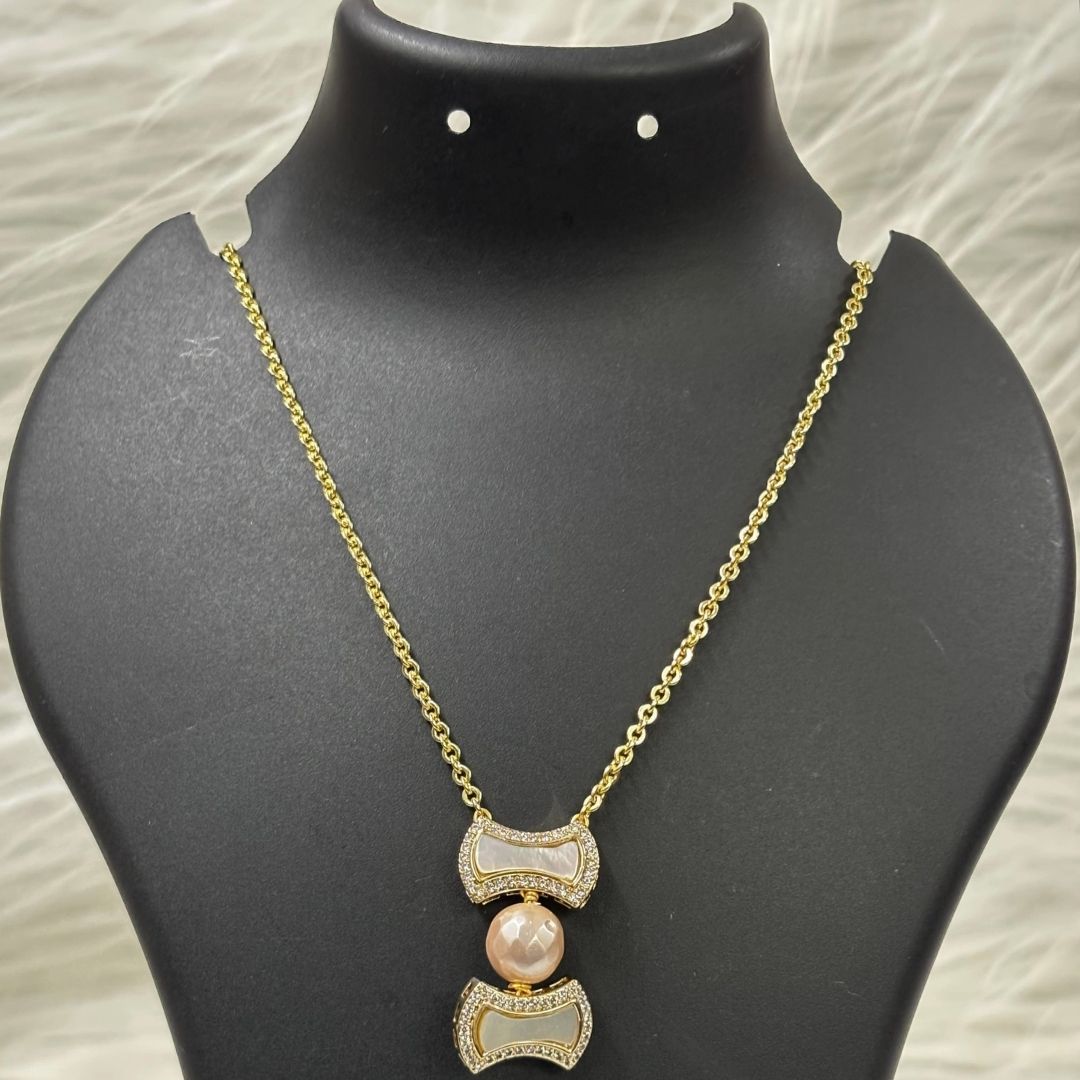 Gold-Plated Pearl & Diamond Statement Chain Pendant (Copy)