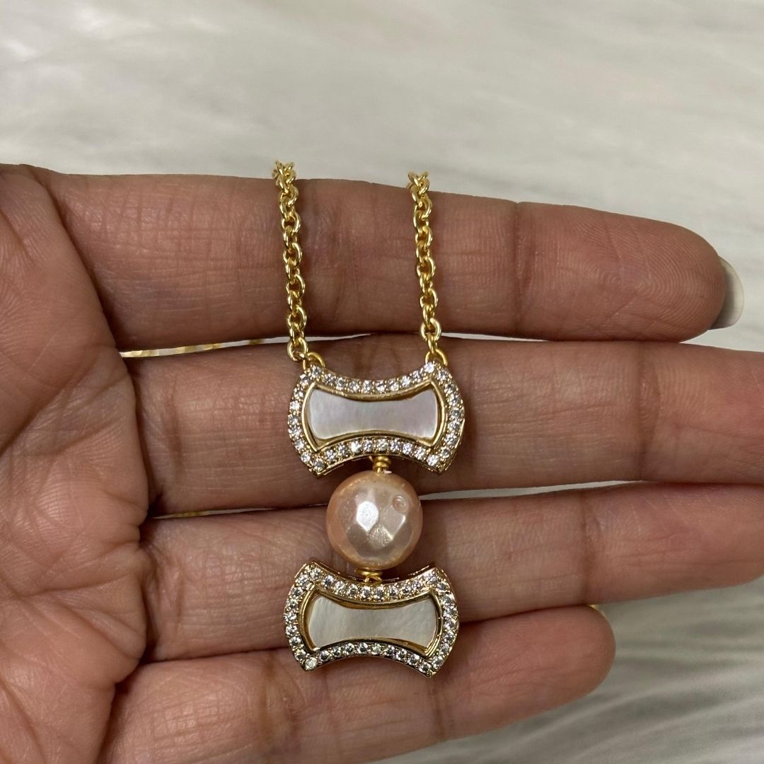 Gold-Plated Pearl & Diamond Statement Chain Pendant (Copy)