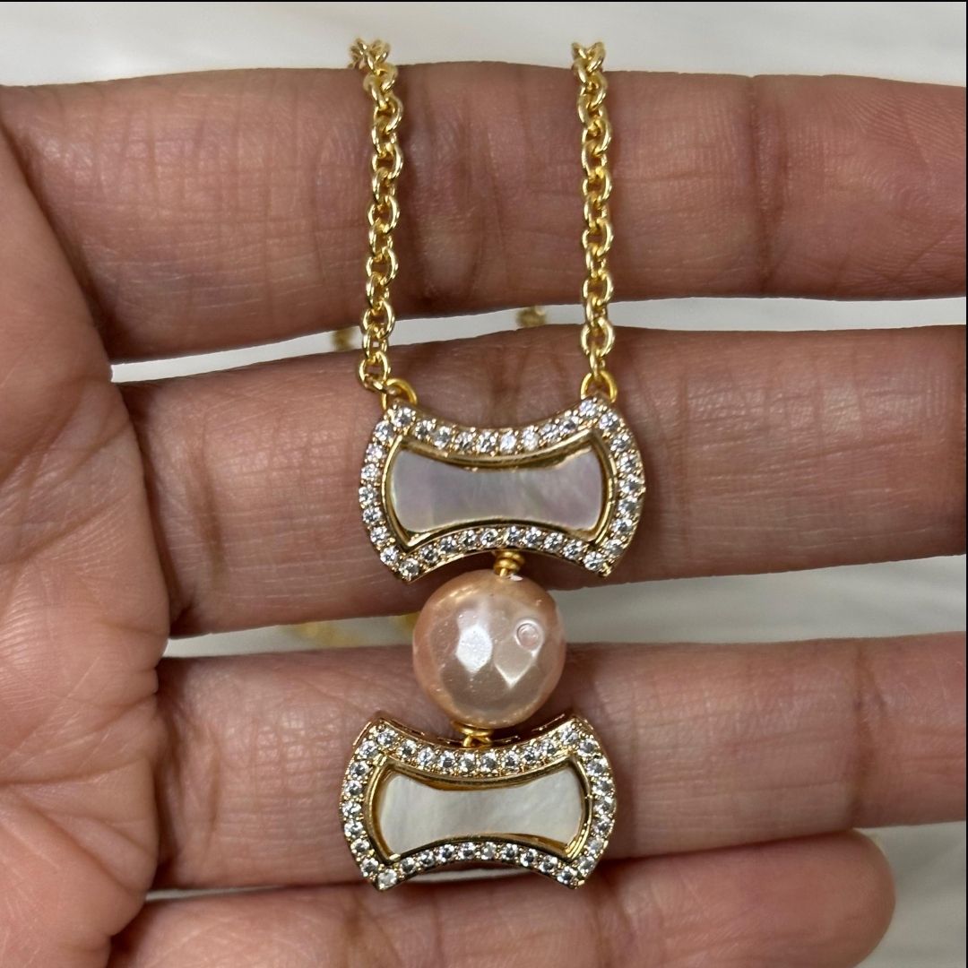 Gold-Plated Pearl & Diamond Statement Chain Pendant (Copy)