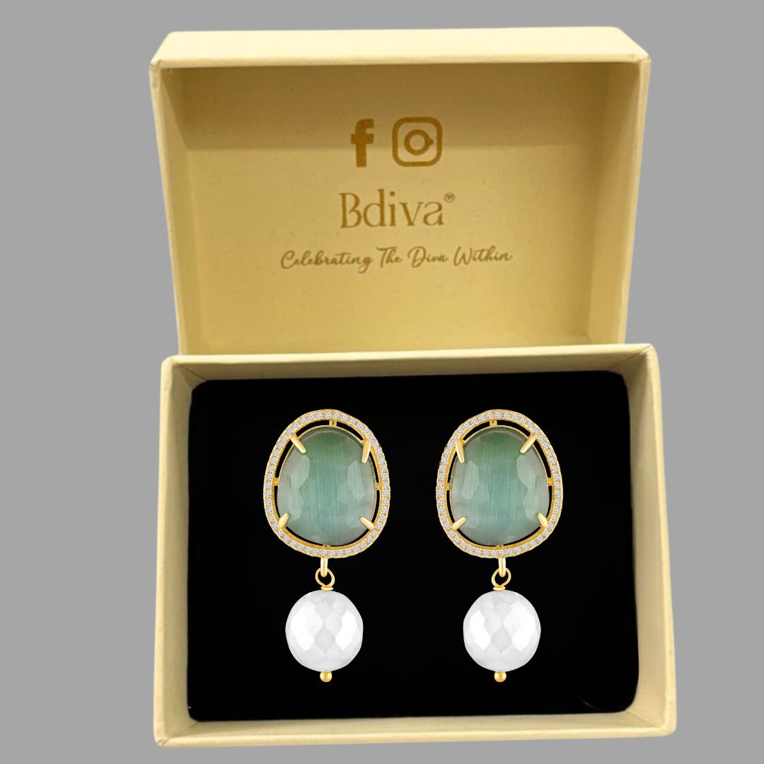 BDiva 18k Gold Emerald Radiance Statement Earrings with a Fusion of Luxe and Elegance