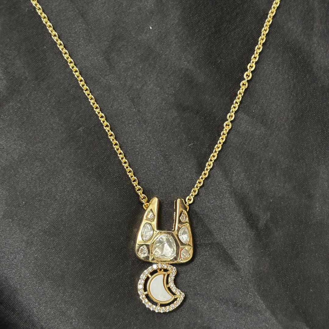 Gold-Plated Kundan Moon Chain Pendant