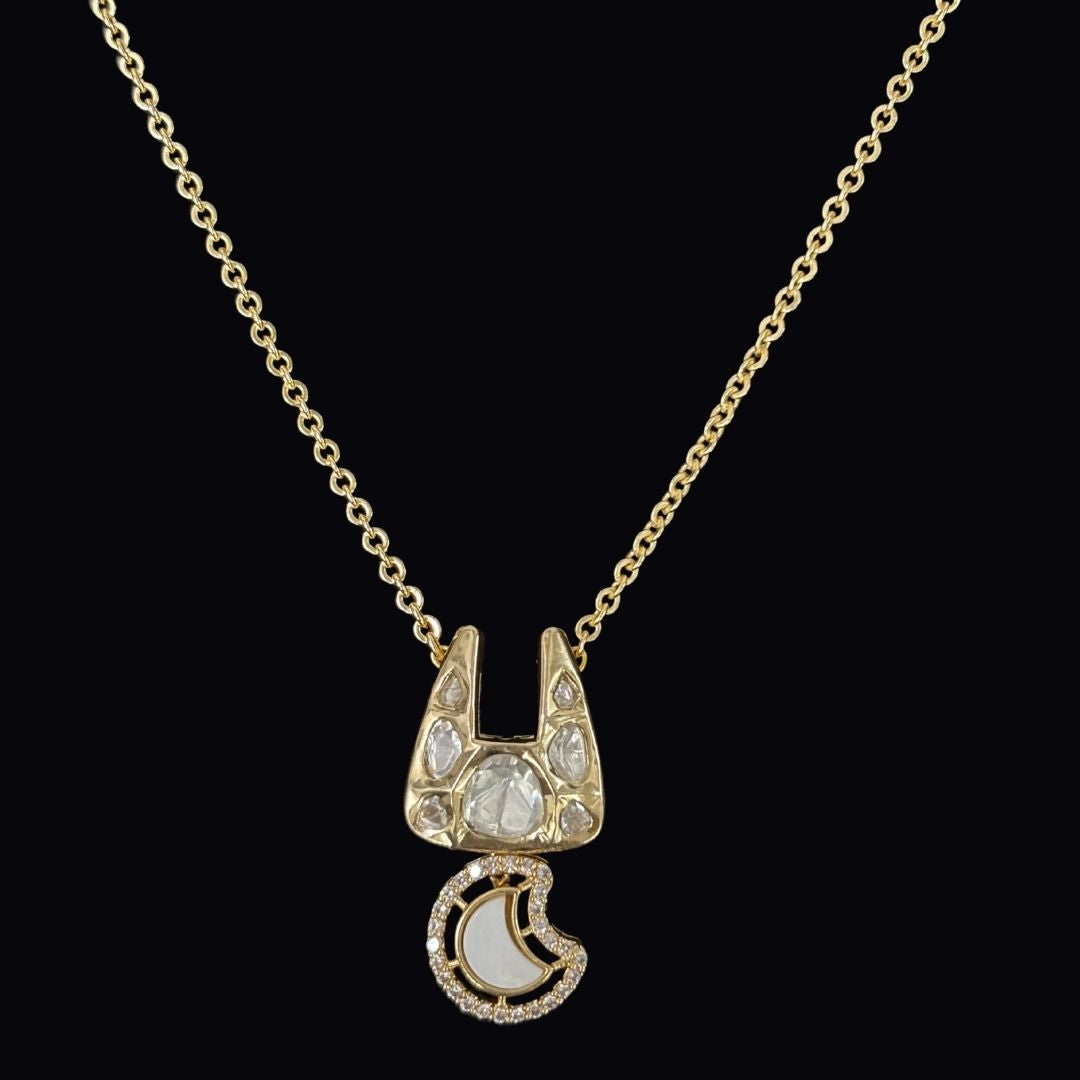 Gold-Plated Kundan Moon Chain Pendant