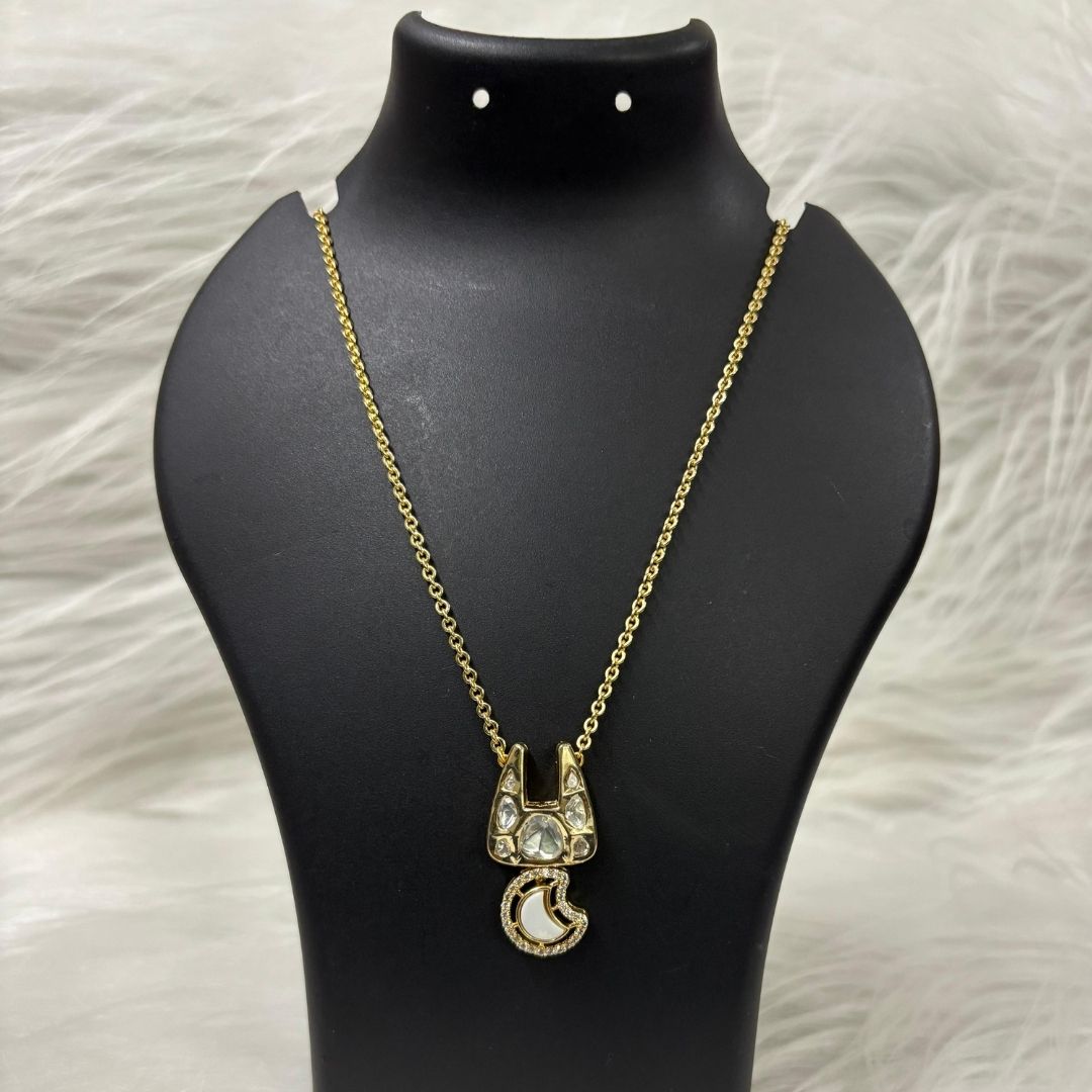 Gold-Plated Kundan Moon Chain Pendant