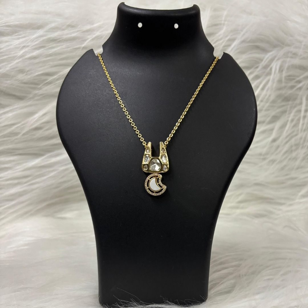 Gold-Plated Kundan Moon Chain Pendant