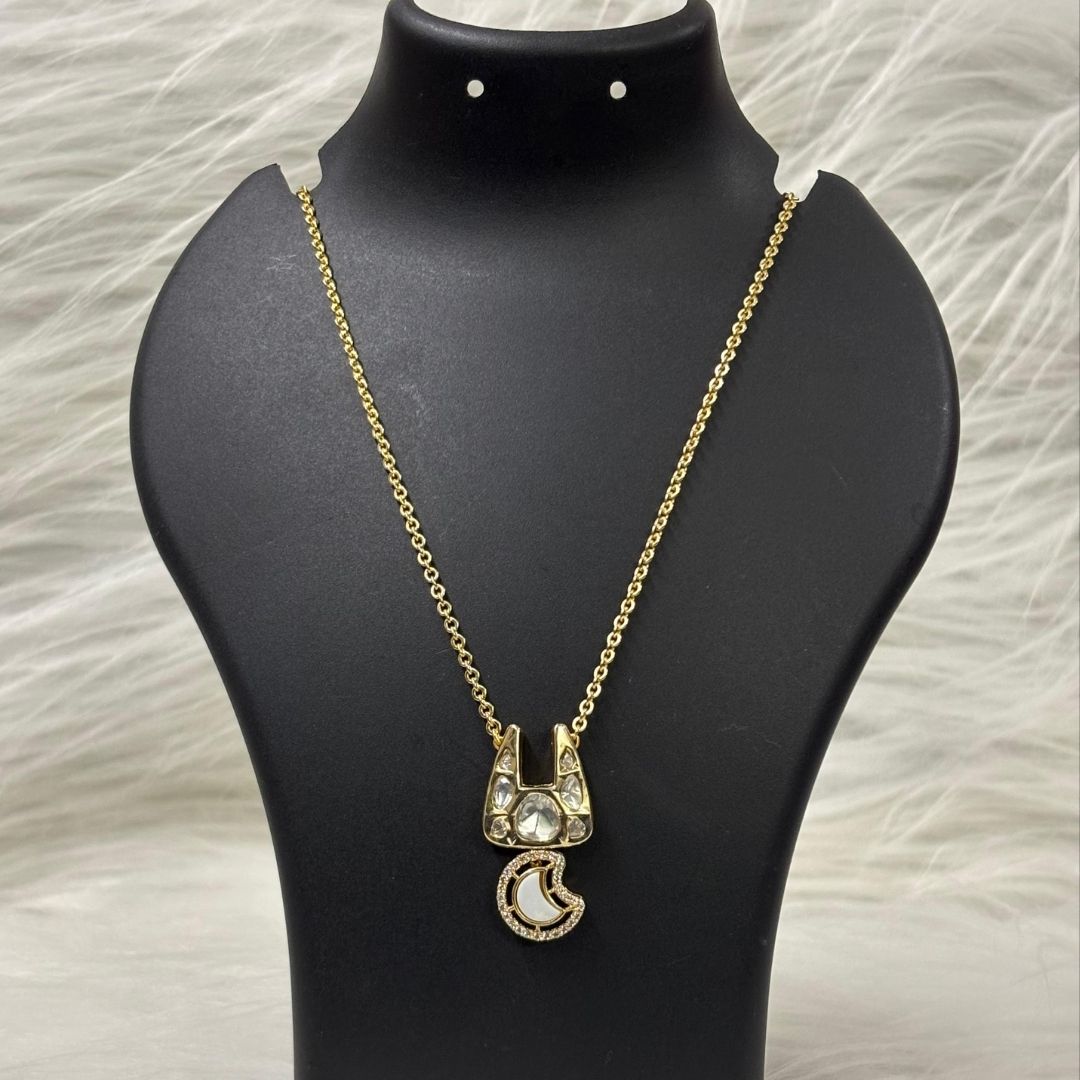 Gold-Plated Kundan Moon Chain Pendant