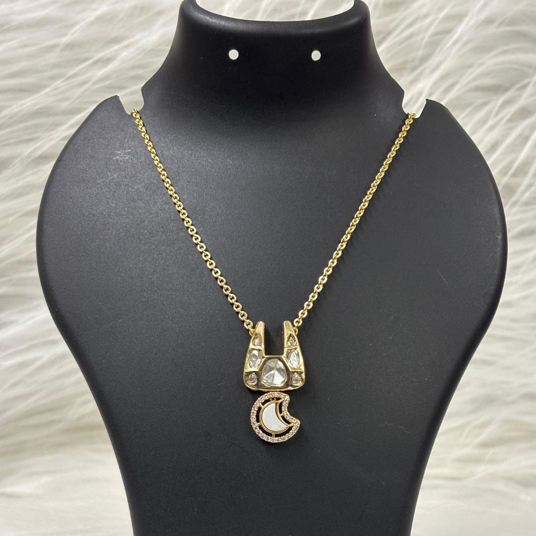 Gold-Plated Kundan Moon Chain Pendant