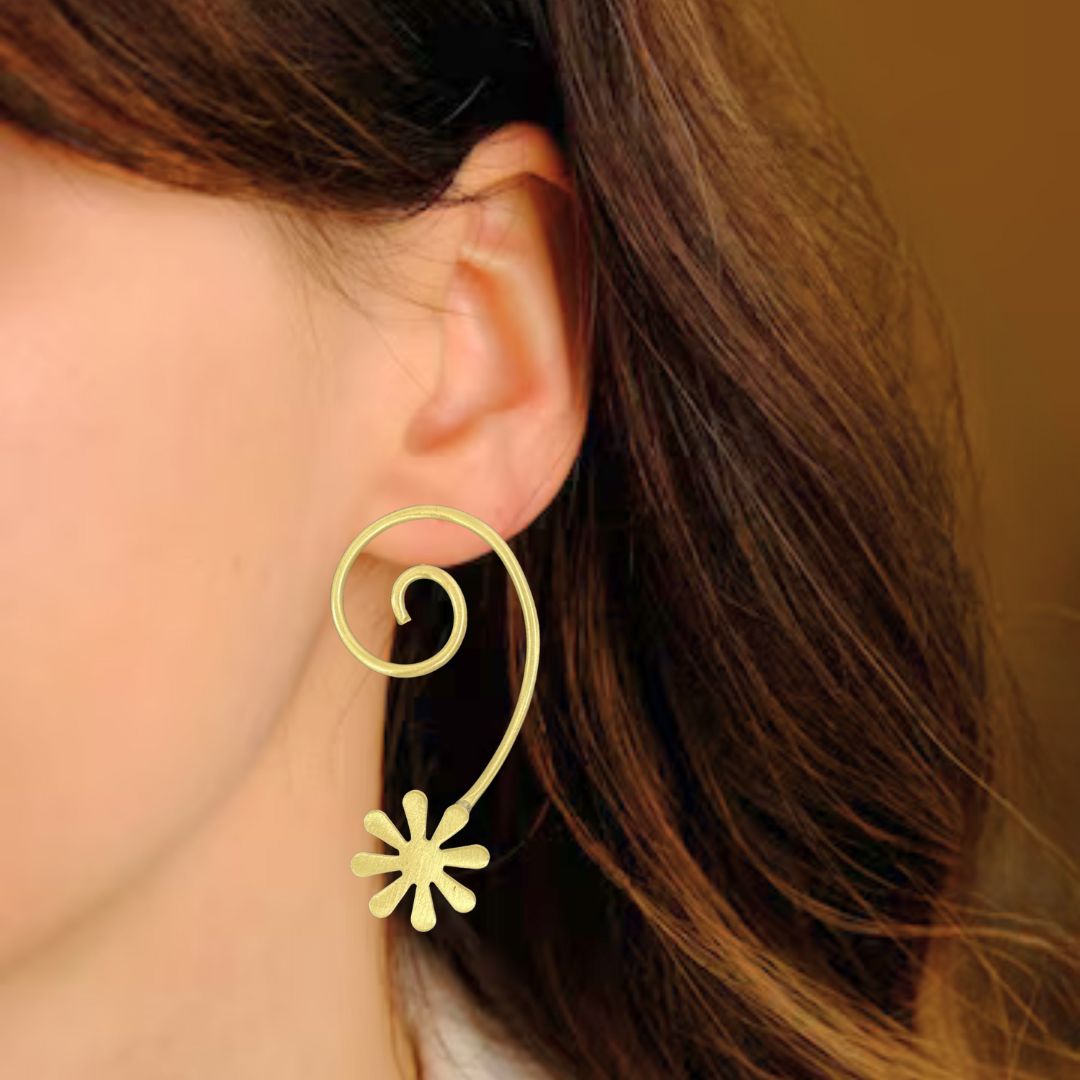 High-Quality Gold-Plated Bloom Spiral Drop Earrings