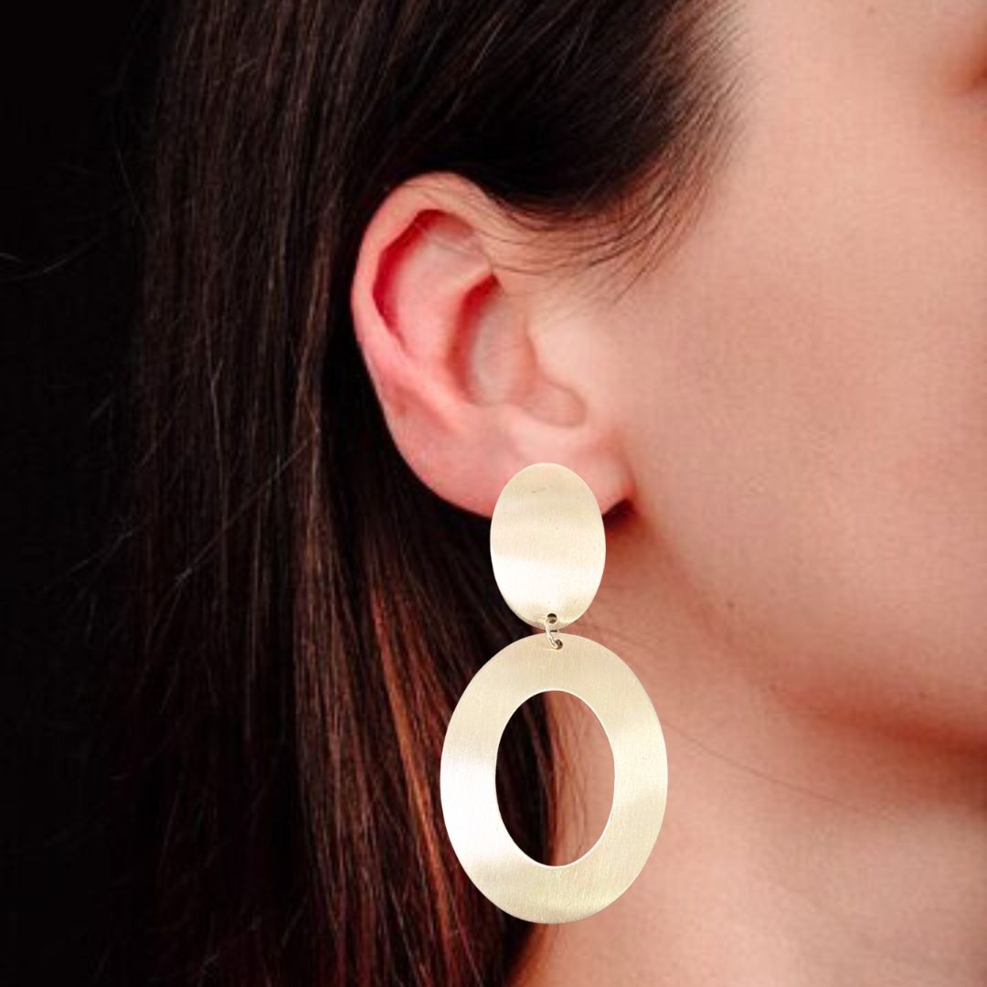 High-Quality Gold-Plated Double Oval Dangle Earrings