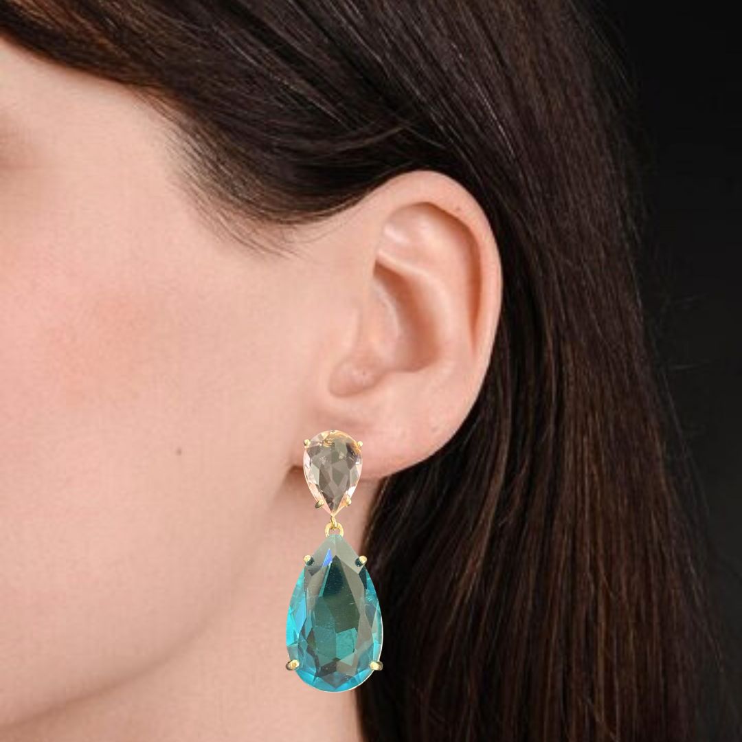 BDiva 18K Gold Plated Ocean Radiance Glass Stone Earrings with the Elegance and Tradition