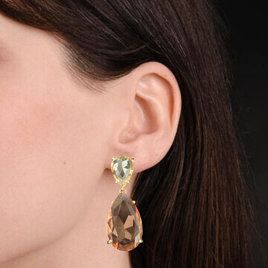 Bdiva Rhodium Plated Champagne Gemstone Tear Drop Dangle Earring
