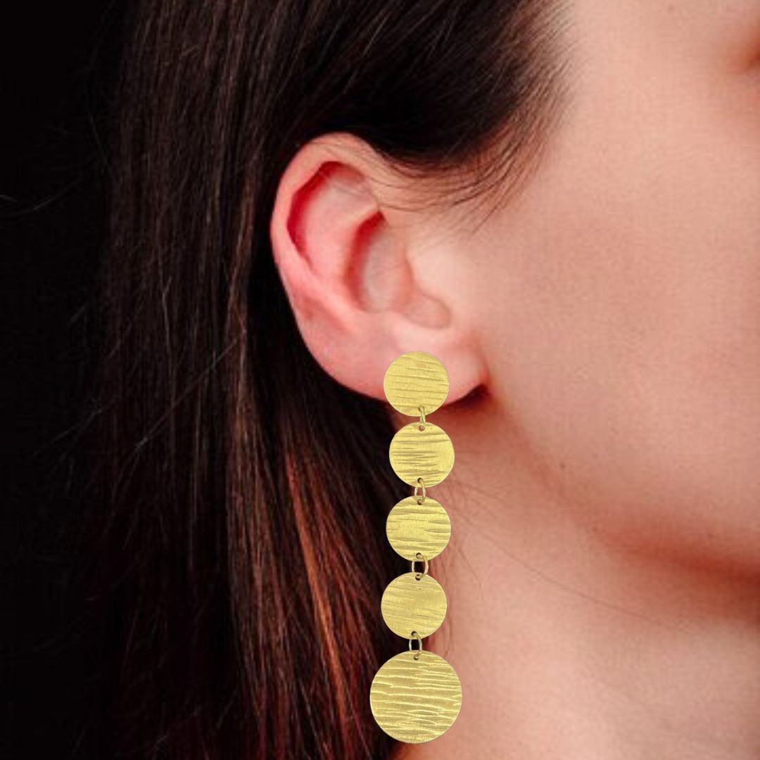 High-Quality Gold-Plated Moon Disc Dangle Earrings