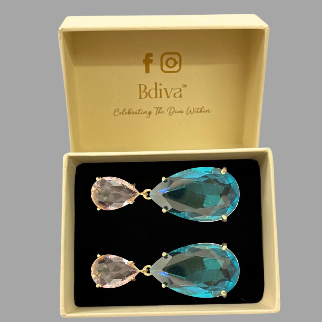 BDiva 18K Gold Plated Ocean Radiance Glass Stone Earrings with the Elegance and Tradition