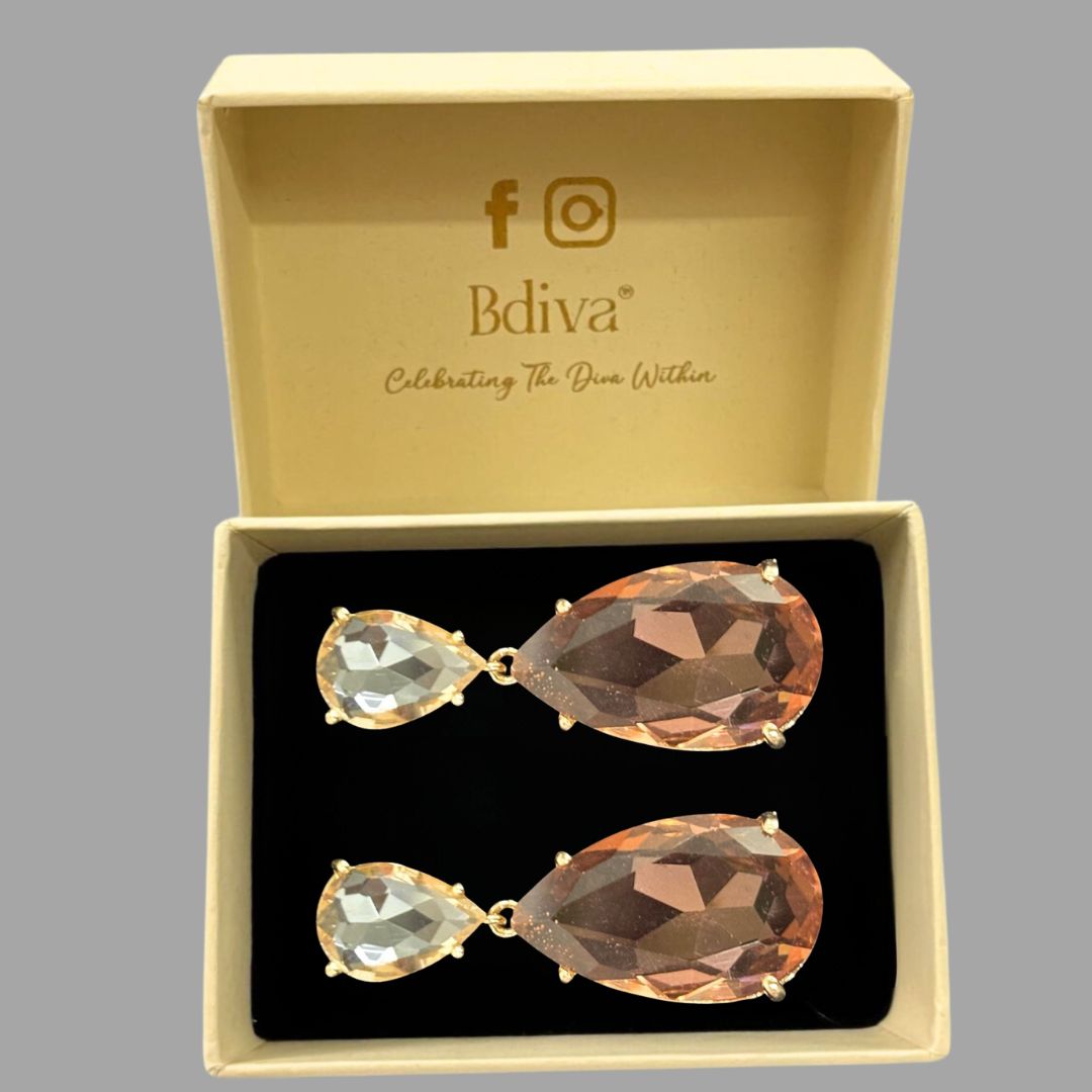 Bdiva Rhodium Plated Champagne Gemstone Tear Drop Dangle Earring