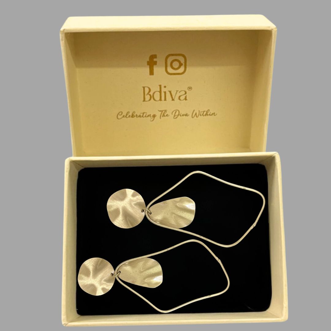 High-Quality Gold-Plated Abstract Frame Contemporary Dangle Earrings with Push Back Closure