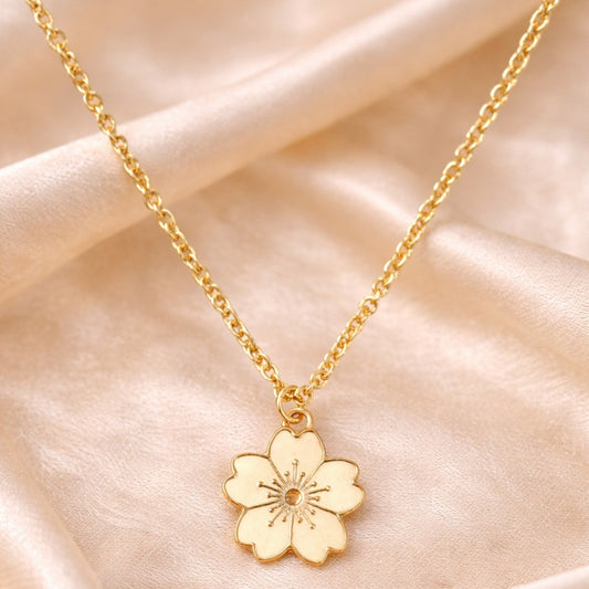 Gold Plated Beige Flower Pendant Necklace
