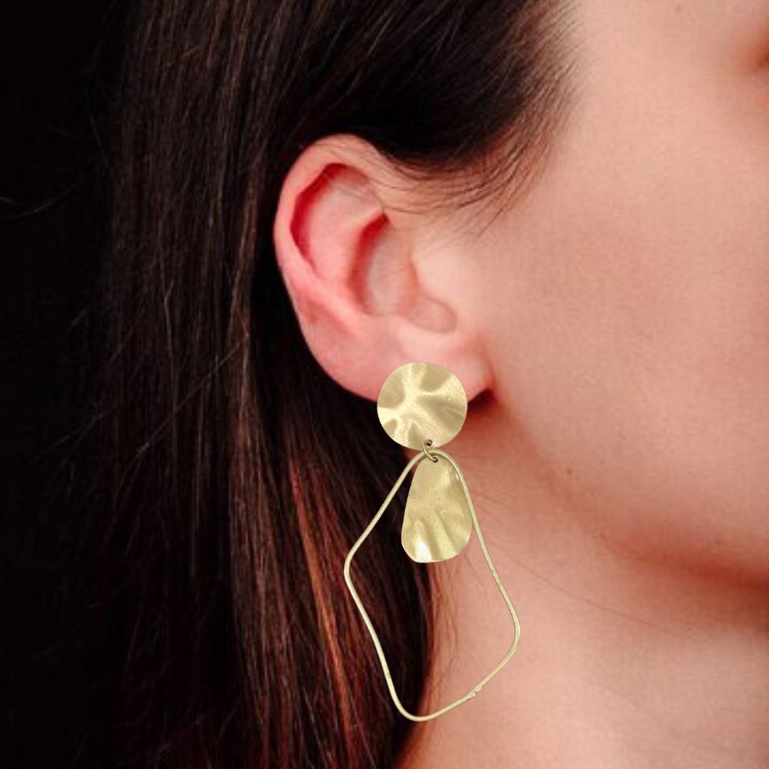 High-Quality Gold-Plated Abstract Frame Contemporary Dangle Earrings with Push Back Closure