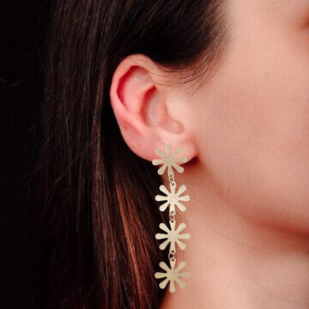 Gold-Plated Snowflake Dangle Push Back Earrings