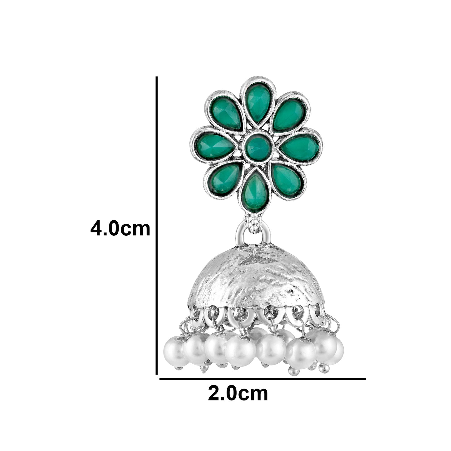 BDiva Oxidized Fusion of Tradition and Elegance Green Stone Floral Jhumka Earrings