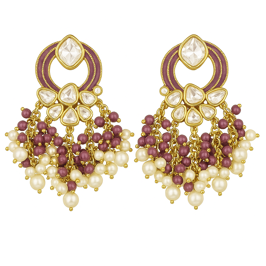 Gold Plated Statement Earrings | Kundan & Semi Cultured White Pearl Drops | Traditonal Jewelry for Women | Perfect for Party Wear