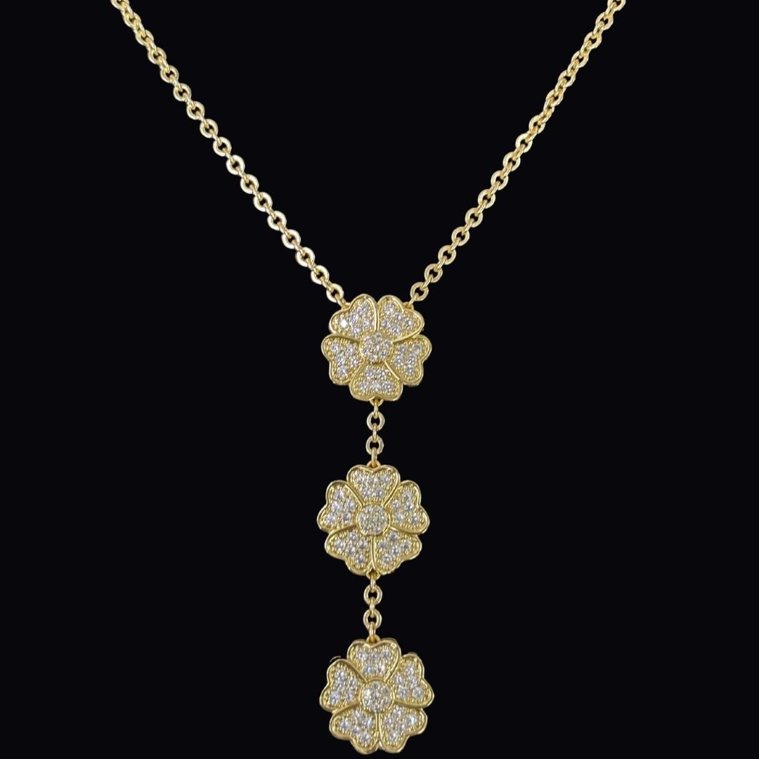 Gold-Plated Floral Symphony Triple Bloom Chain Pendant