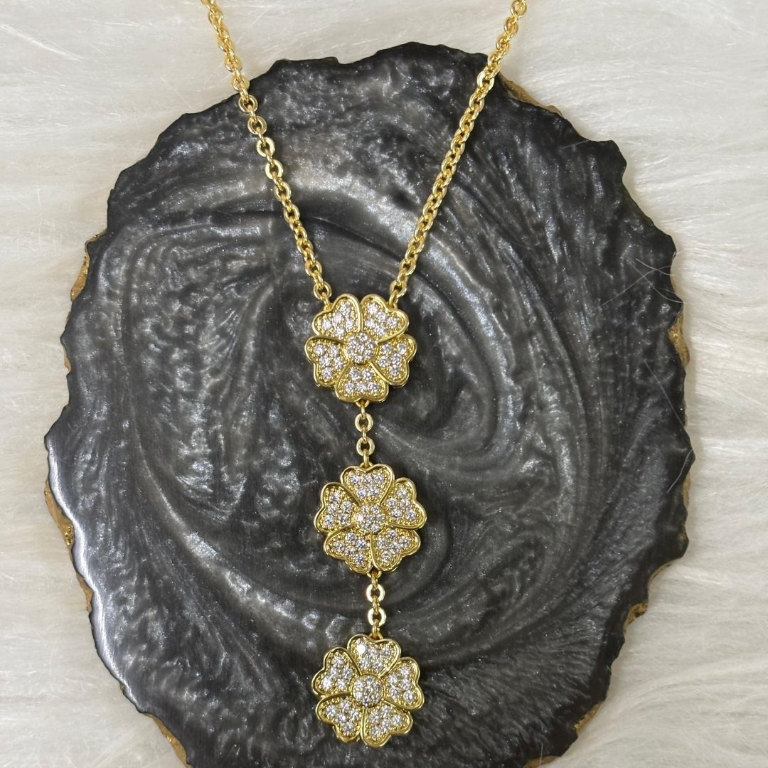 Gold-Plated Floral Symphony Triple Bloom Chain Pendant