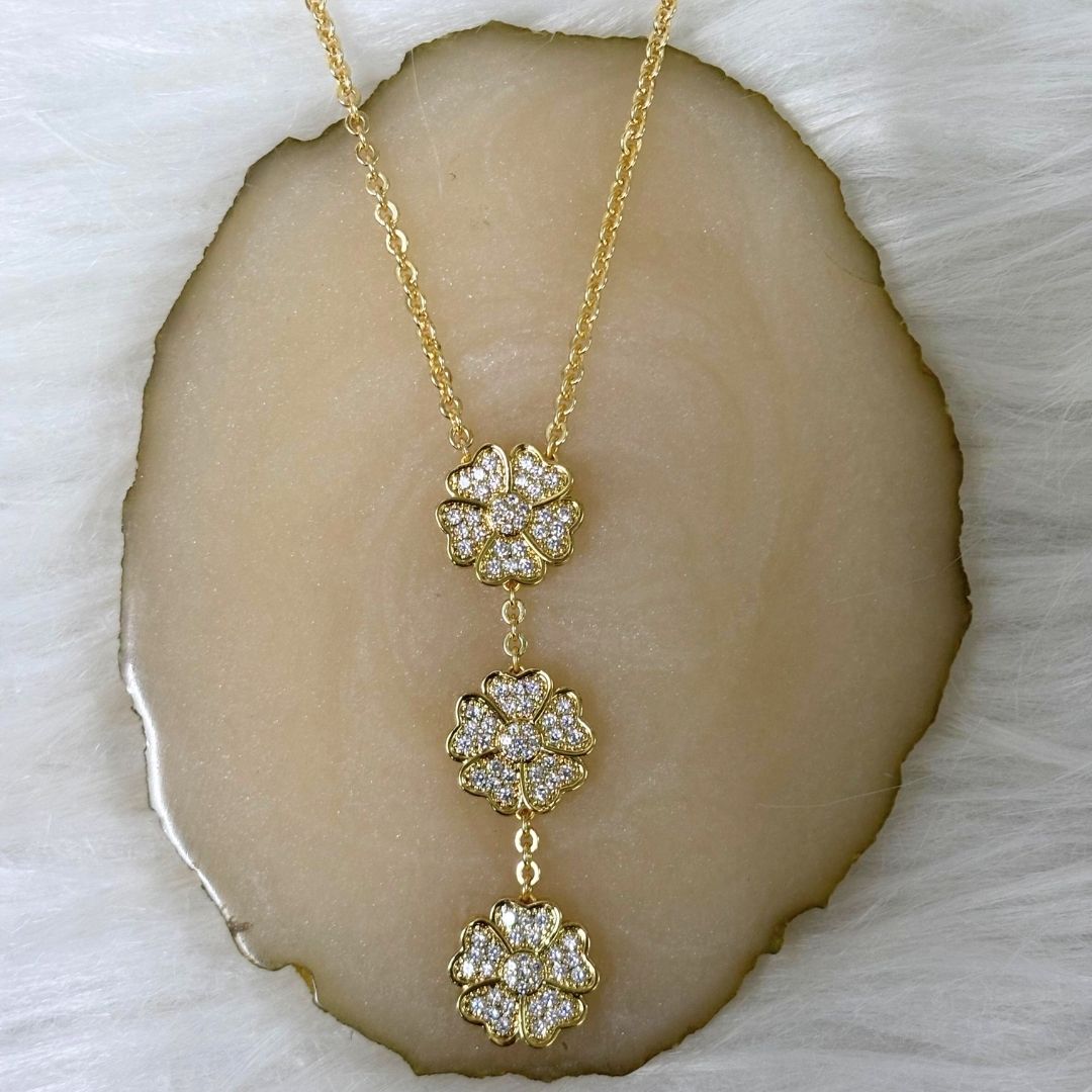 Gold-Plated Floral Symphony Triple Bloom Chain Pendant