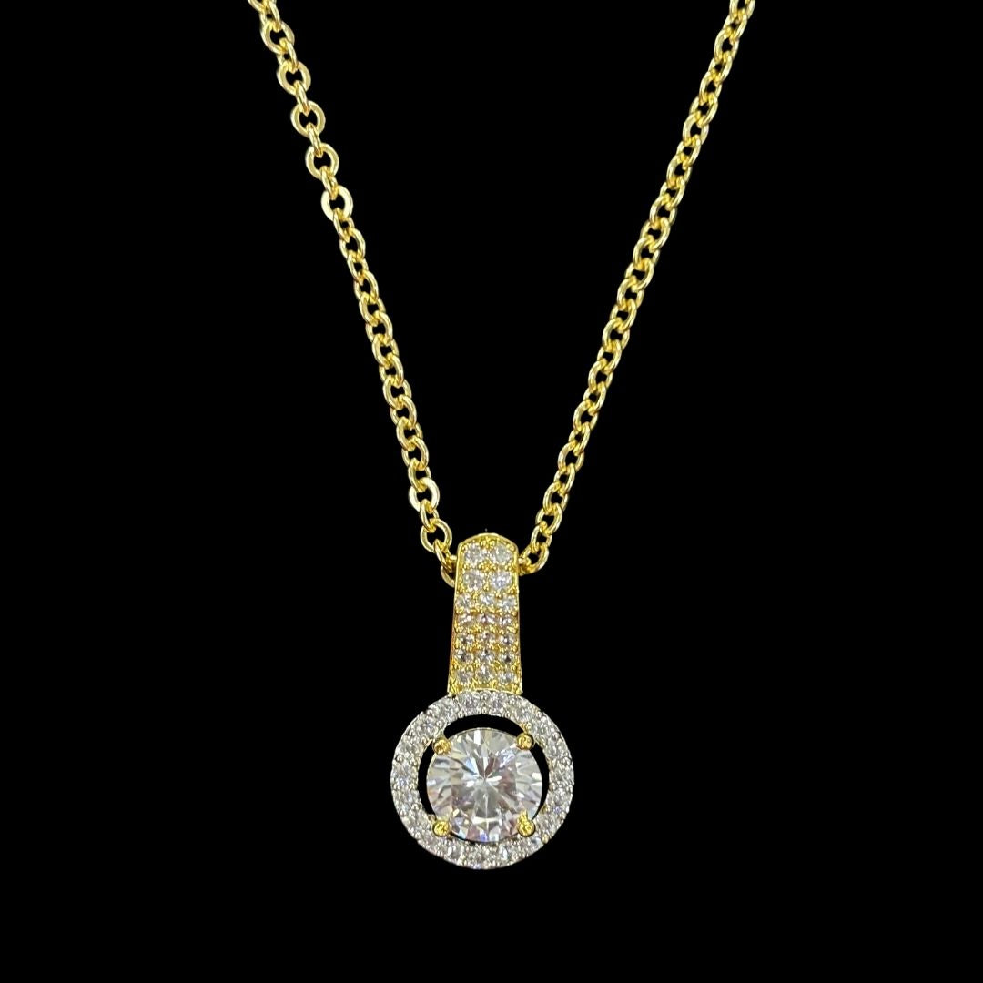 Gold Plated Halo Cubic Zirconia Pendant & Stud Earrings Set