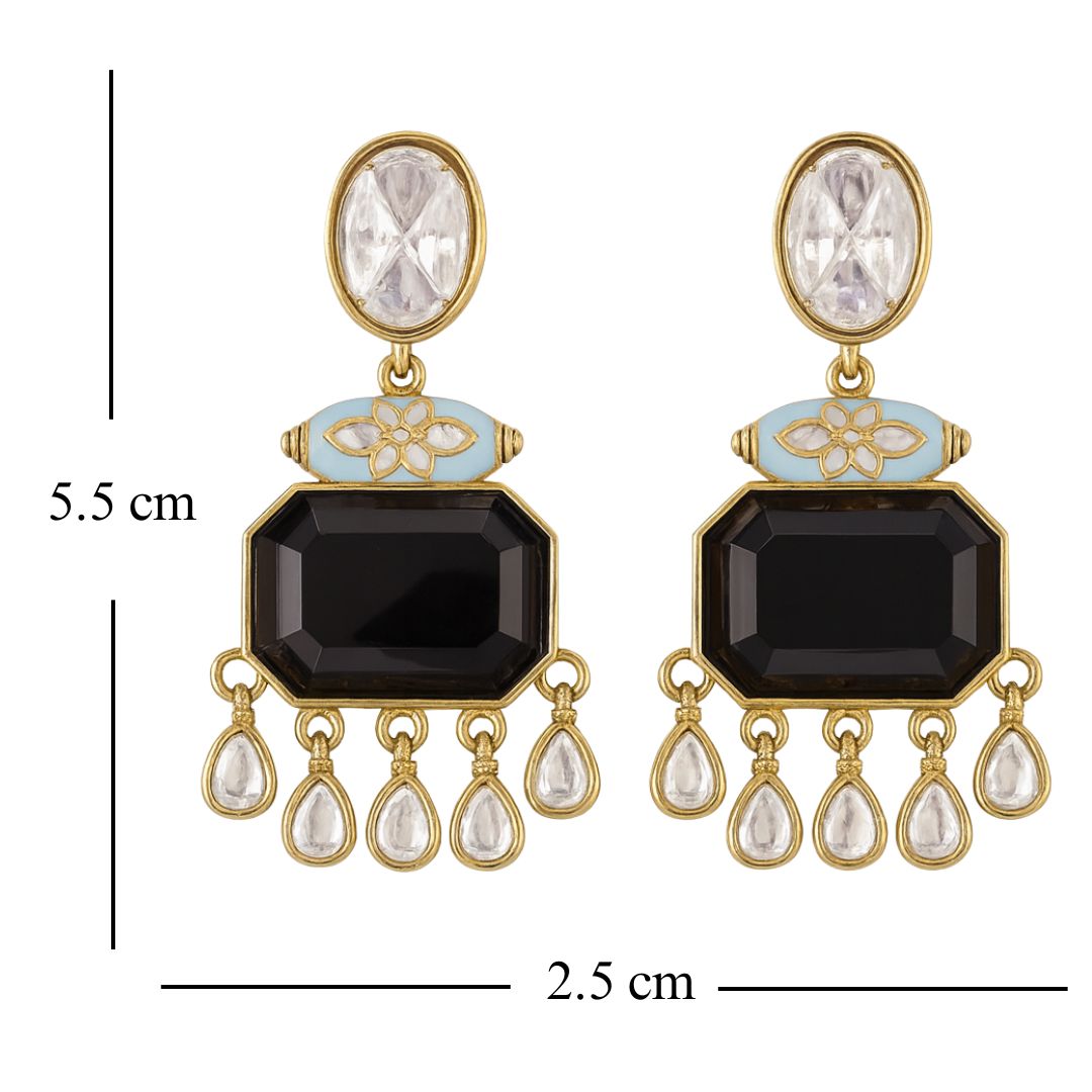 High Quality Gold Plated Blush Pink Kundan and Blue Meenakari Drop Earrings