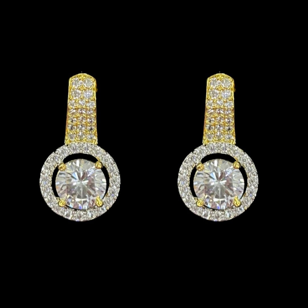 Gold Plated Halo Cubic Zirconia Pendant & Stud Earrings Set