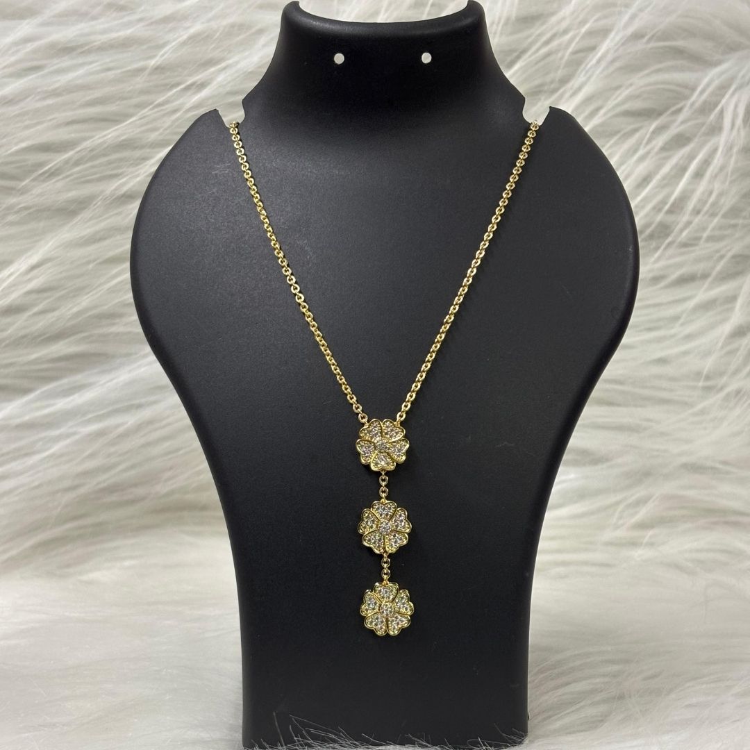 Gold-Plated Floral Symphony Triple Bloom Chain Pendant