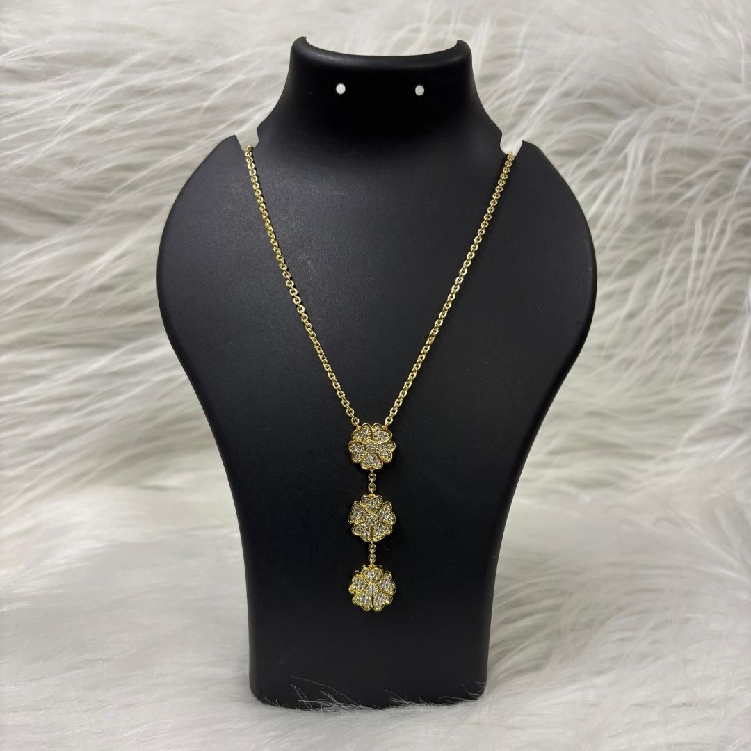 Gold-Plated Floral Symphony Triple Bloom Chain Pendant
