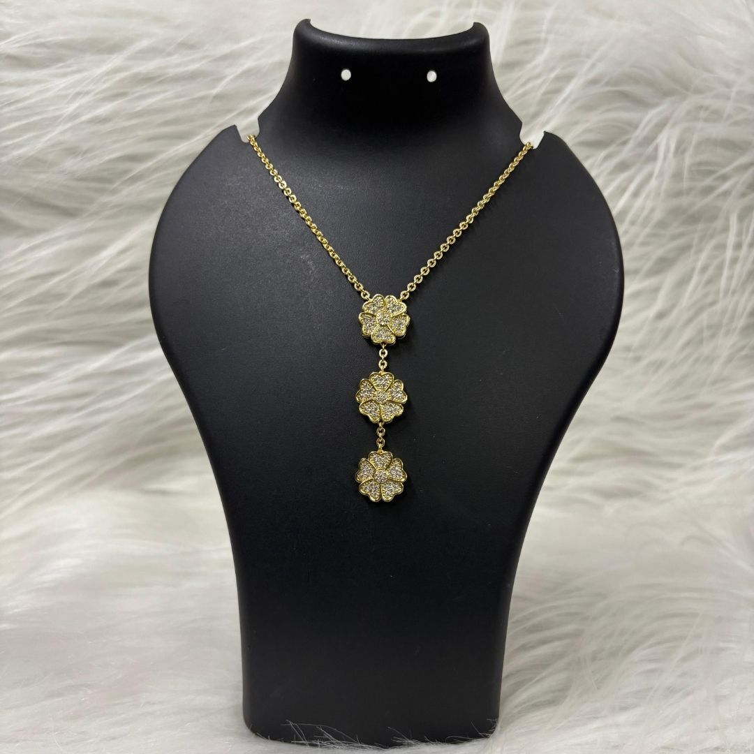 Gold-Plated Floral Symphony Triple Bloom Chain Pendant
