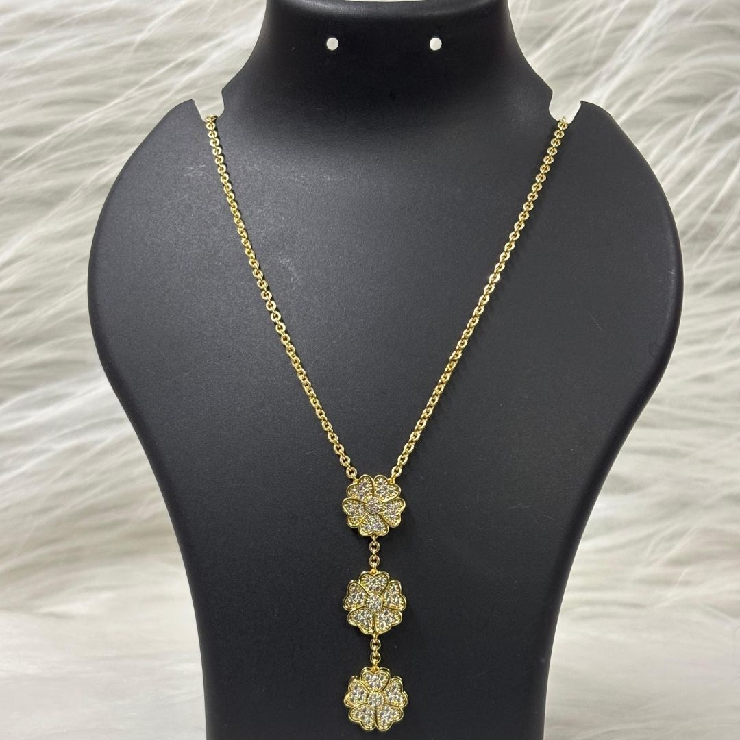 Gold-Plated Floral Symphony Triple Bloom Chain Pendant