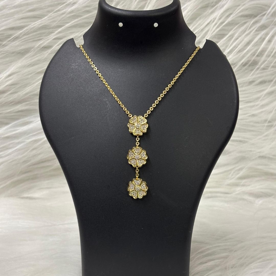 Gold-Plated Floral Symphony Triple Bloom Chain Pendant