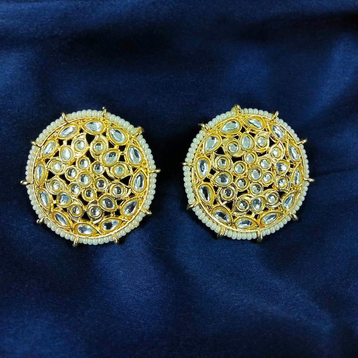 Bdiva 18K Gold Plated Intricated Design Kundan Stud Earrings.