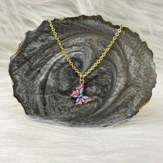 Butterfly Style Enamel Pendant Necklace
