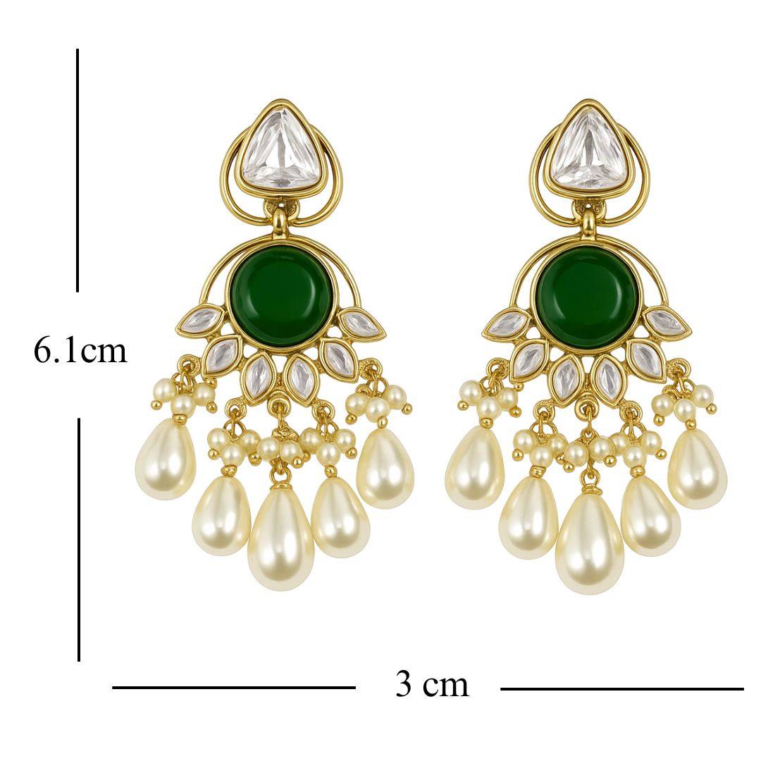 High Quality Gold Plated Emerald Kundan Chandbali Pearl Drop Earrings
