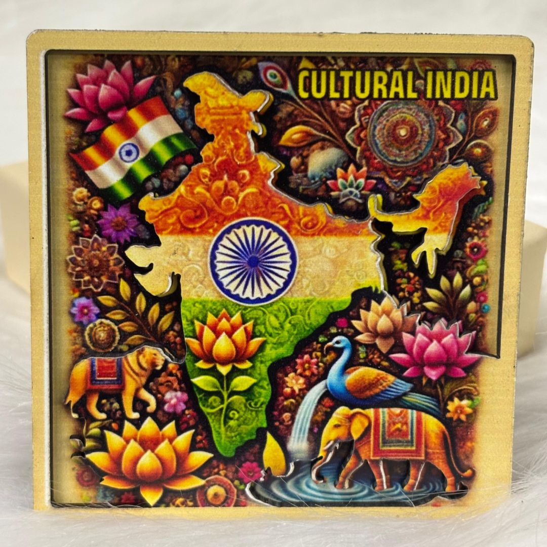 Vibrant India: Cultural Heritage Souvenir Wooden Fridge Magnet