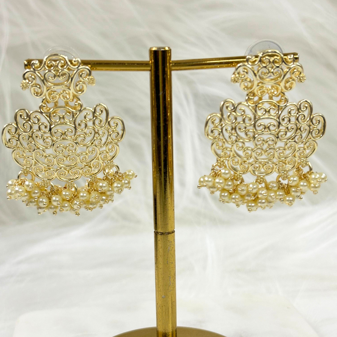 BDiva 18k Gold Plated Filigree Pearl Drop Earrings