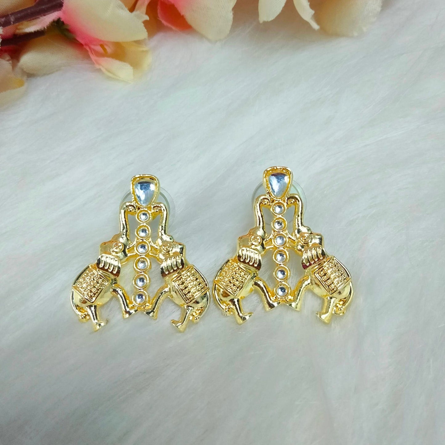 Bdiva 18K Gold Plated Kundan Elephant Earrings.