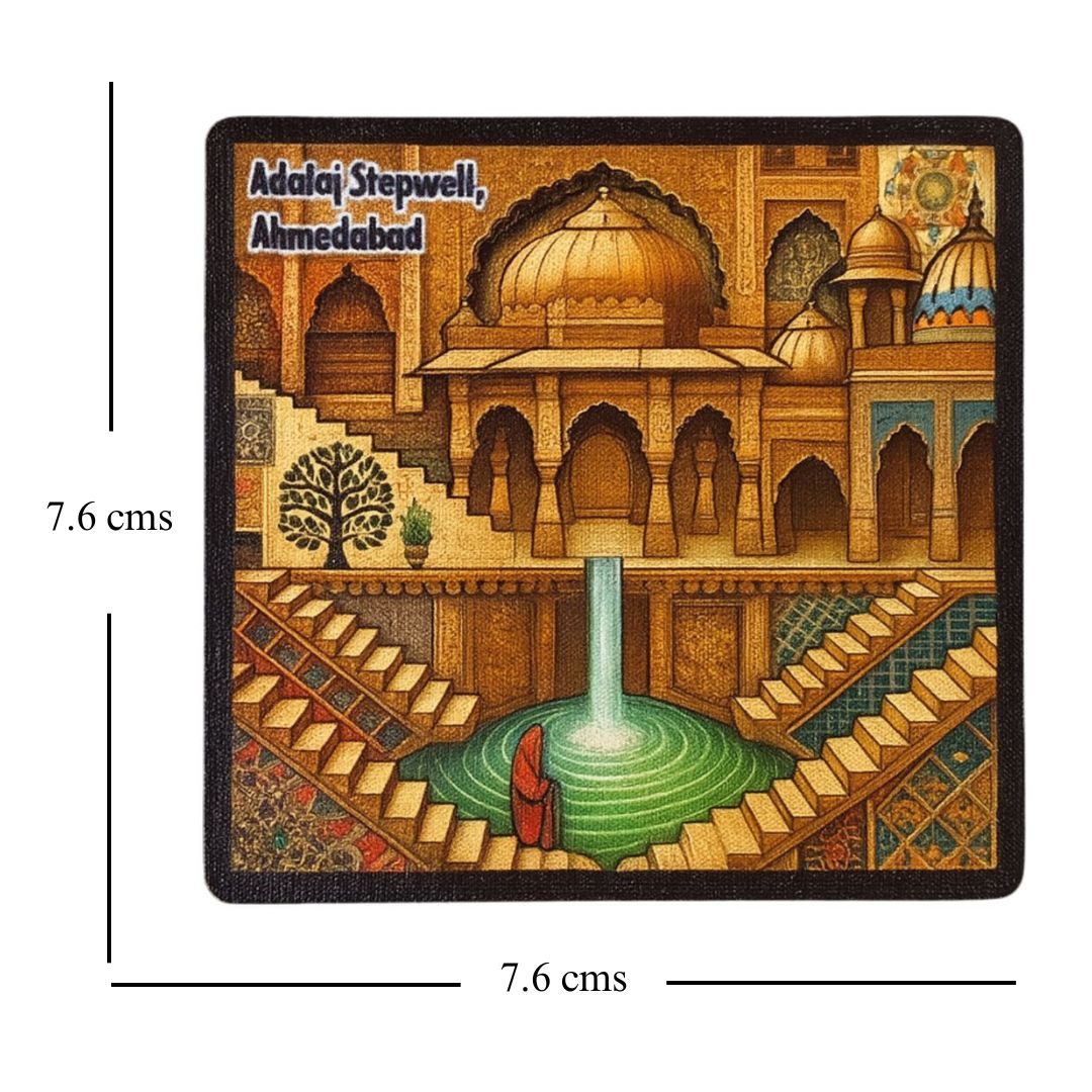 Architectural Marvel of Gujarat: Adalaj Stepwell Souvenir Wooden Fridge Magnet