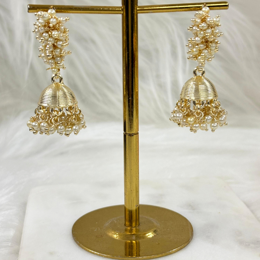 Bdiva 18K Gold Plated Jhumka Earrings with Semi Cultured Pearls.